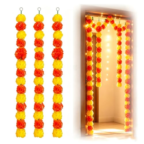 Marigold Garland, 3-Pack Indian Decorations, Diwali Decorations