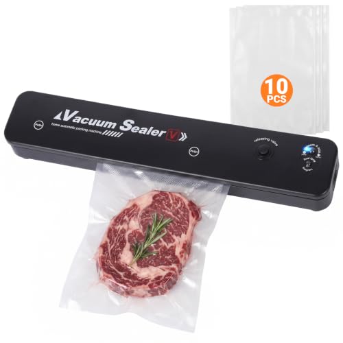 Vacuum Sealer Machine with 30cm Longer Dry Vacuum & 60 KPA Powerful Suction, Pulse Mode for for Vac/Seal/Rice/Dry, Equipped LED Light, Includes 10 Bags, Ideal for UK Kitchen Storage UK 3-Pin Plug Black