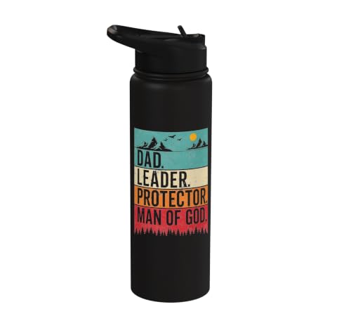 Dad Leader Protector Man of God Religious Father Retro Stainless Steel Insulated Water Bottle