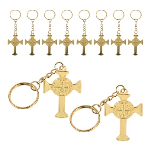 ULTECHNOVO Saint Benedict Cross Keychain Golden Zinc Alloy 10pcs