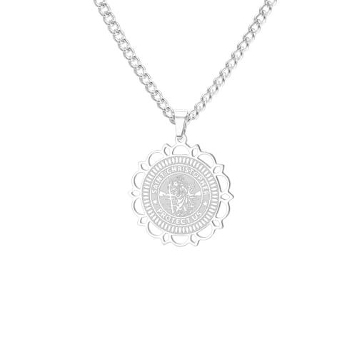 Amaxer Saint Christopher Medal Necklace for Women Saints Medal Saint Christopher Protect Us Religious Travel Protection Jewellery Necklace for Women Men Silver