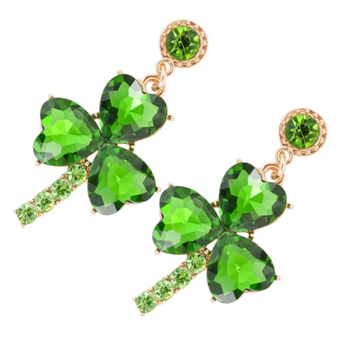 Sparkly Shamrock Drop Earrings for Women, Green