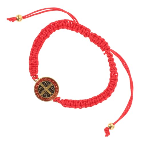 POPETPOP St Benedict Bracelet Red Alloy and Rope Adjustable Lightweight Wrist Chain for Formal Dresses