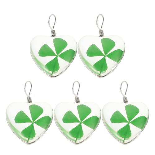 Cabilock 5pcs Glass Shamrock Heart Pendant for DIY Necklace Jewelry Making