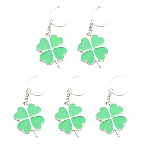 DOITOOL 5pcs St Patrick Day Four Leaf Alloy Keychain for Bags and Keys