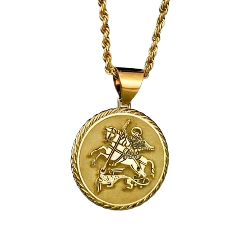 925 Sterling Silver Saint George Pendant Necklace, 22MM |LK_NLC_00351