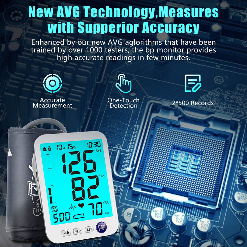 [Australia - AusPower] - Blood Pressure Monitor-Automatic Blood Pressure Machine XL Cuff for Big Arms 13-21”-Medium/Large Cuff 9"-17" Extra Large Backlit LCD Two User 1000 Mem (Blue 