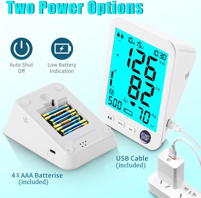 [Australia - AusPower] - Blood Pressure Monitor-Automatic Blood Pressure Machine XL Cuff for Big Arms 13-21”-Medium/Large Cuff 9"-17" Extra Large Backlit LCD Two User 1000 Mem (Blue 