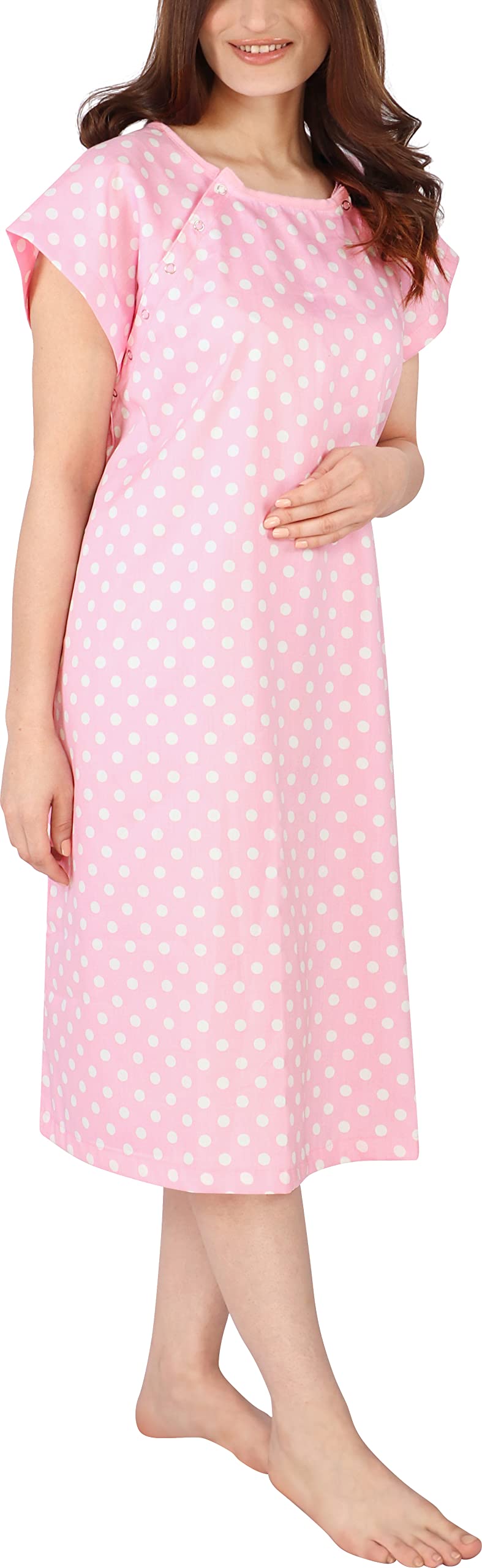 [Australia - AusPower] - Utopia Care Women's Hospital Gown Soft Comfortable and Stylish Patient Gown Small-Medium Polkadots Pink 