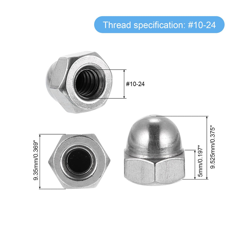 [Australia - AusPower] - uxcell #10-24 Acorn Cap Nuts, 10Pcs Carbon Steel Dome Cap Head Acorn Nut Hardware Nuts for Bolt Cover Nickel Plating, Silvery 10 
