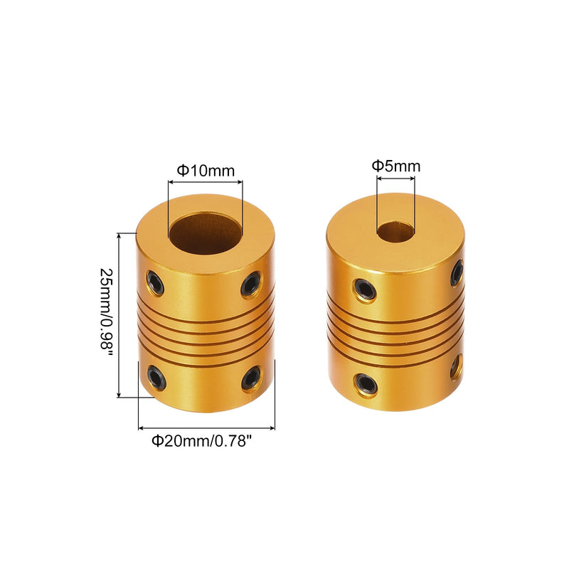 [Australia - AusPower] - uxcell 5 Pcs 5mm to 10mm Aluminum Alloy Shaft Coupling L25xD20 Flexible Coupler for Encoders and Motors,Golden 