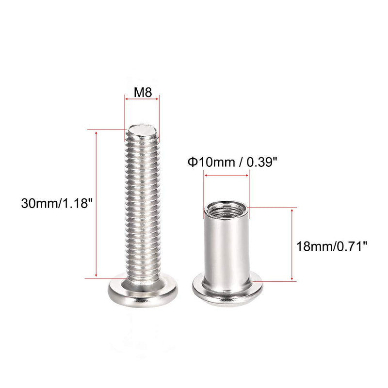 [Australia - AusPower] - uxcell Screw Post Fit for 3/8"(10mm) Hole Dia, Male M8x30mm Belt Buckle Binding Bolts Leather Fastener Carbon Steel 5 Sets 30mm 
