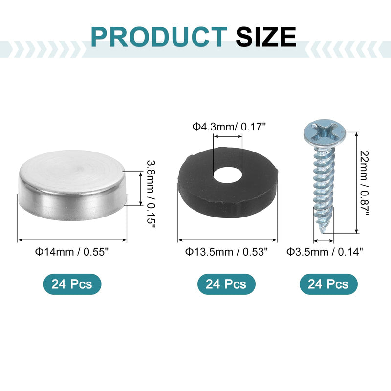 [Australia - AusPower] - uxcell 24pcs Screw Covers Caps, 14mm Dia Stainless Steel Mirror Screws Decorative Cover Caps Nails Flat Gasket Mirror Screw Fasteners for Sign Advertising Hardware Construction, Silver 