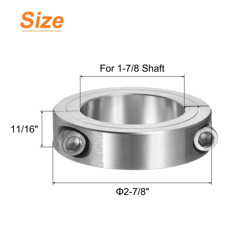 [Australia - AusPower] - uxcell Double Split Clamp-On Shaft Collar for 1-7/8" Shaft, Two-Piece Clamping Collar, 2-7/8" OD, 11/16" Thick, 304 Stainless Steel Axle Collar Clamp, Set Screw Style 