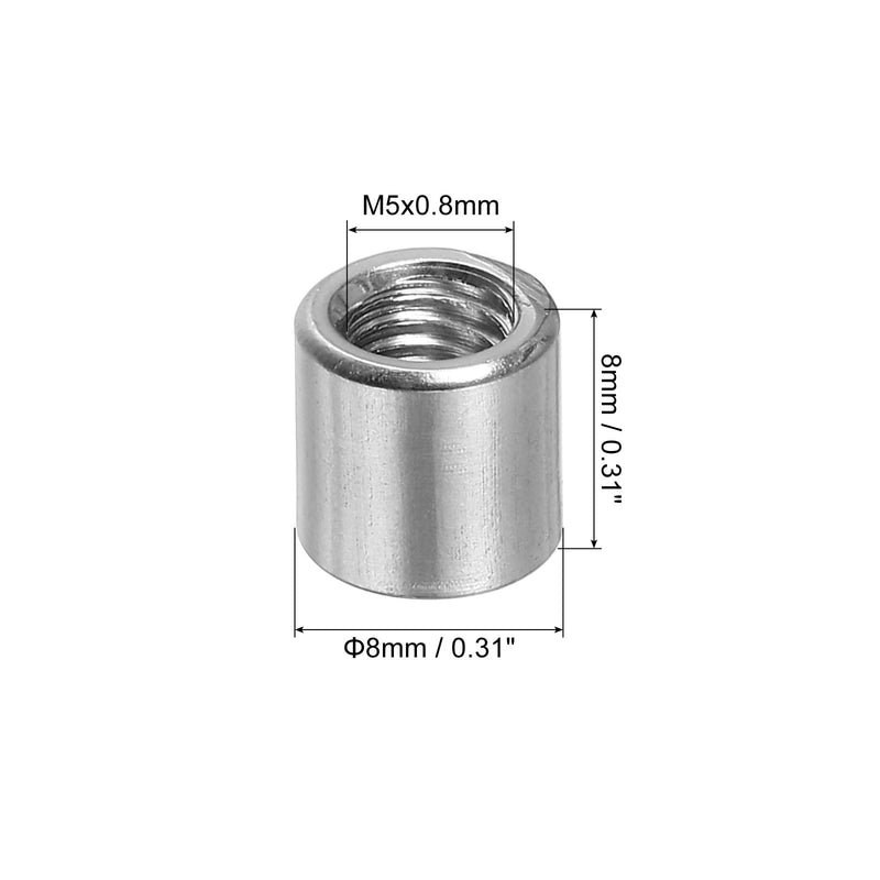 [Australia - AusPower] - uxcell 10Pcs M5 Round Connector Nuts, 304 Stainless Steel Coupling Nut 8mm/0.31" Length Sleeve Rod Bar Stud Nut for Bracket, M5x8x8mm 10 