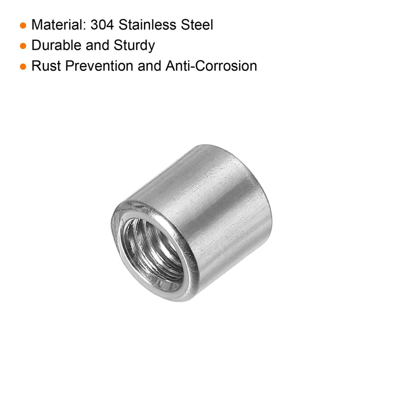[Australia - AusPower] - uxcell 10Pcs M5 Round Connector Nuts, 304 Stainless Steel Coupling Nut 8mm/0.31" Length Sleeve Rod Bar Stud Nut for Bracket, M5x8x8mm 10 