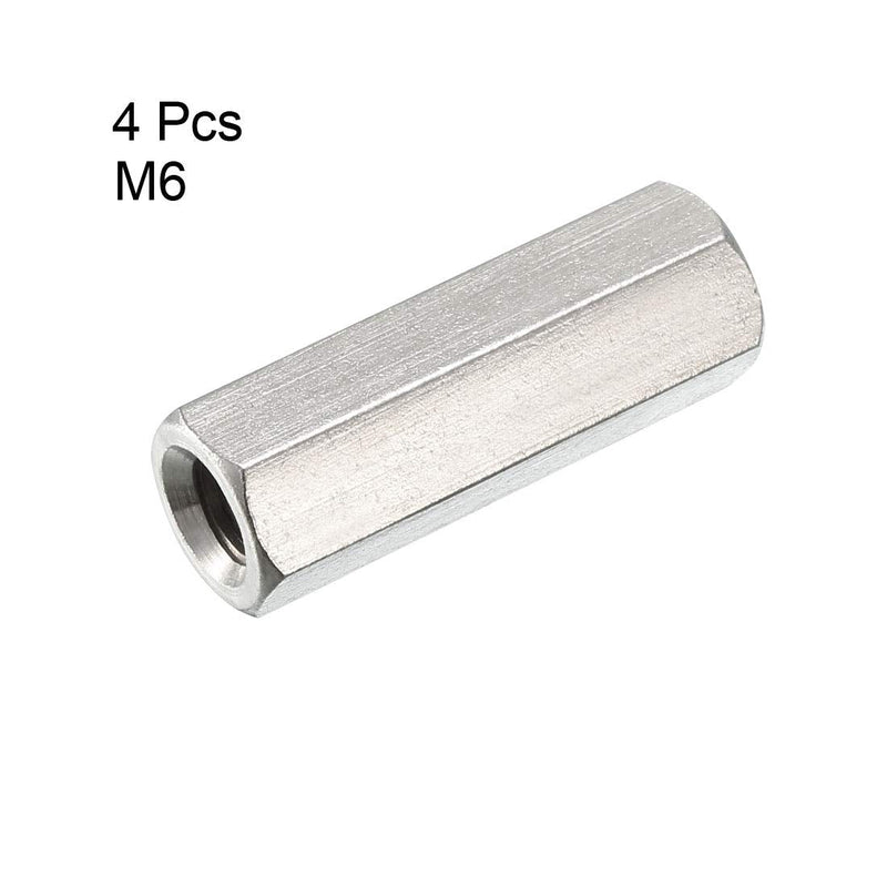 [Australia - AusPower] - uxcell M6 x 1-Pitch 30mm Length 304 Stainless Steel Metric Hex Coupling Nut, 4Pcs M6x1x30mm 