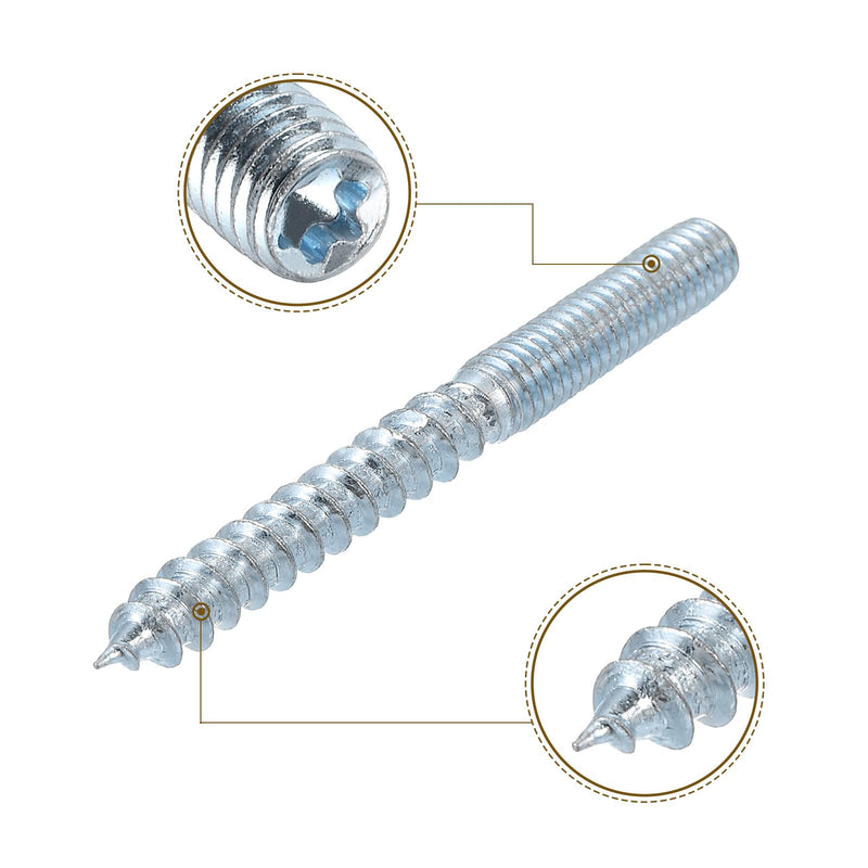 [Australia - AusPower] - uxcell M6x60mm Hanger Bolts, 16pcs 31mm Wood Dowel Screw Self-Tapping Screw with 16pcs M6x24mm Threaded Insert Nuts Interface Hex Socket Drive, for Joint Furniture Legs 16 