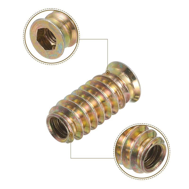 [Australia - AusPower] - uxcell M6x60mm Hanger Bolts, 16pcs 31mm Wood Dowel Screw Self-Tapping Screw with 16pcs M6x24mm Threaded Insert Nuts Interface Hex Socket Drive, for Joint Furniture Legs 16 