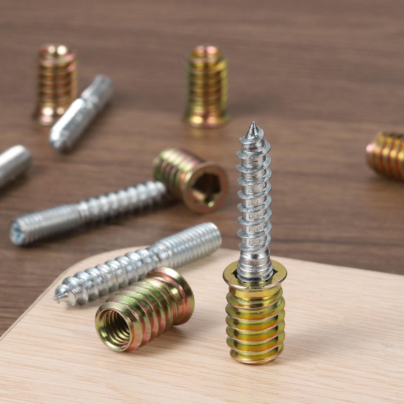 [Australia - AusPower] - uxcell M8x50mm Hanger Bolts, 12pcs 31mm Wood Dowel Screw Self-Tapping Screw with 12pcs M8x20mm Threaded Insert Nuts Interface Hex Socket Drive, for Joint Furniture Legs 12 