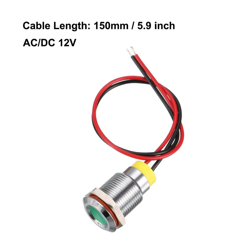 [Australia - AusPower] - uxcell Signal Indicator Light AC/DC 12V 12mm Dash Lamp Flush Panel Mount Green LED Metal Shell 