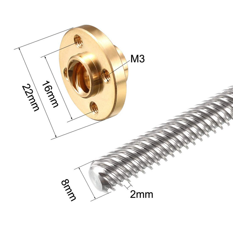[Australia - AusPower] - uxcell 150mm Length T8 8mm Dia Lead Screw Rod,8 Lead Stainless Steel Lead Screw Rod with Copper Nut Trapezoidal Thread for 3D Printer Z Axis 