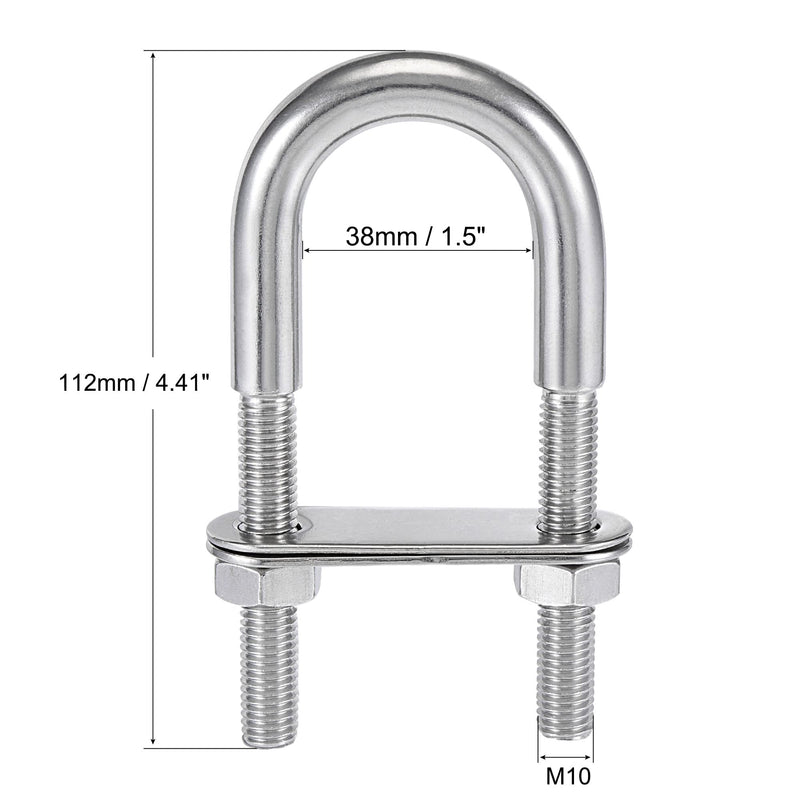 [Australia - AusPower] - uxcell Round U-Bolt 1.5"(38mm) Fit Rod Size 112mm Length 304 Stainless Steel M10 with Nuts, Plates M10x38mmx112mm 