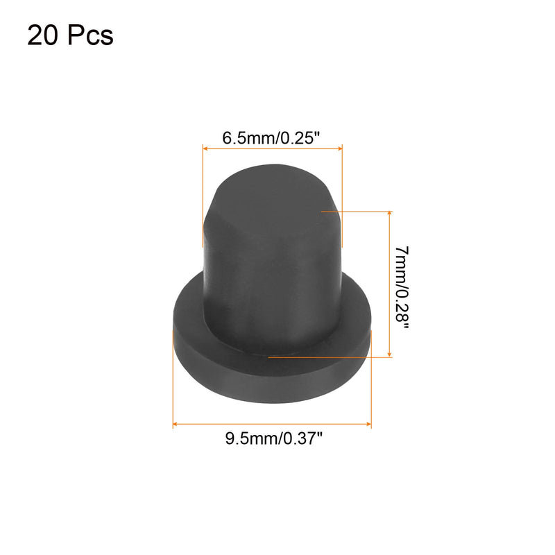 [Australia - AusPower] - uxcell High Temp Silicone Plug Mount Dia 6.5mm/0.25 inch T Shaped Solid Rubber Stopper Hole Plugs for Powder Coating Plating Waterproof Plugs Sealing Plugs Black Pack of 20(OD 9.5mm) 6.5x9.5mm 