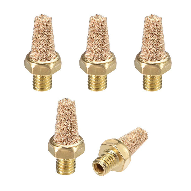[Australia - AusPower] - uxcell Brass Exhaust Muffler, M5 Male Thread 5/16" Hex Sintered Air Pneumatic Bronze Muffler with Brass Body Protruding 5pcs 