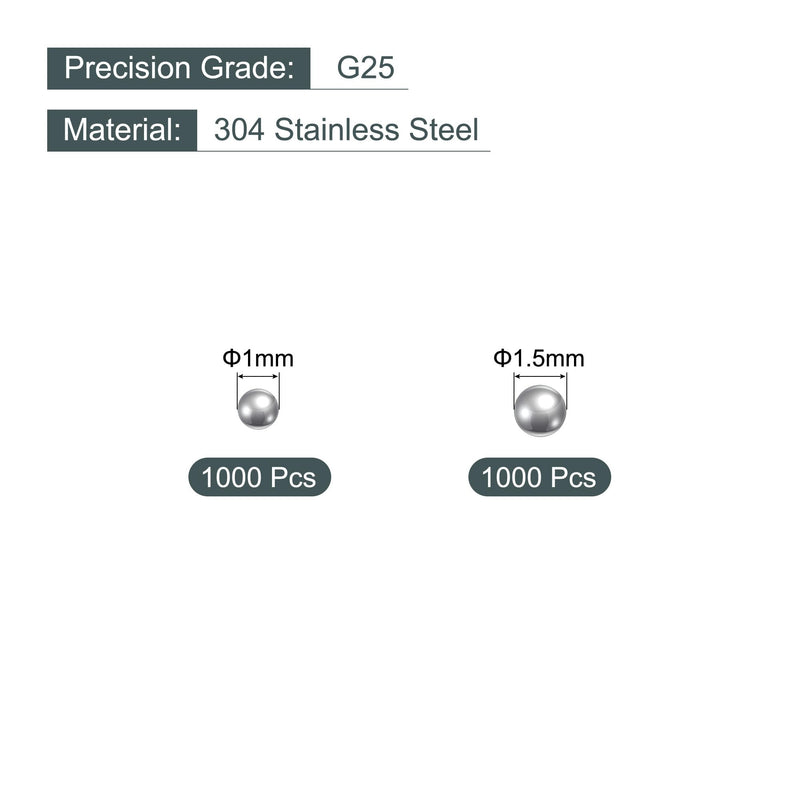 [Australia - AusPower] - uxcell 2000pcs 1mm, 0.5mm 304 Stainless Steel Bearing Balls G25 Precision 