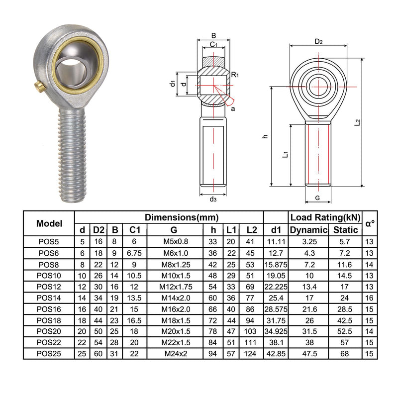 [Australia - AusPower] - uxcell 2pcs POS10 M10 Male Rod End Bearing M10x1.5 Right Hand Thread, Self-Lubricating Joint Rod Ends, includes Jam Nut 