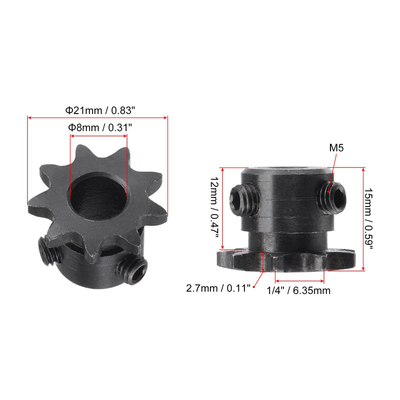 [Australia - AusPower] - uxcell 9 Tooth Roller Sprocket B Type, 25 Chain, Single Strand 1/4" Pitch, 8mm Bore Black Oxide C45 Carbon Steel with Set Screws for ISO 04C 