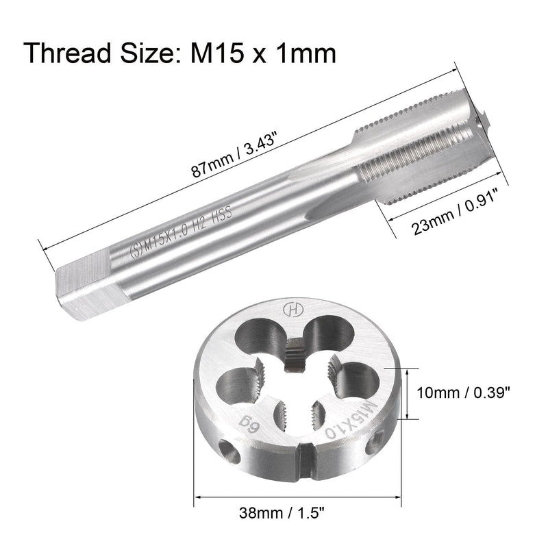 [Australia - AusPower] - uxcell M15 x 1mm Metric Tap and Die Set, Machine Thread Screw Tap with Round Threading Die, Tap & Die Kit for Nut Screw Bolt Thread Repair 