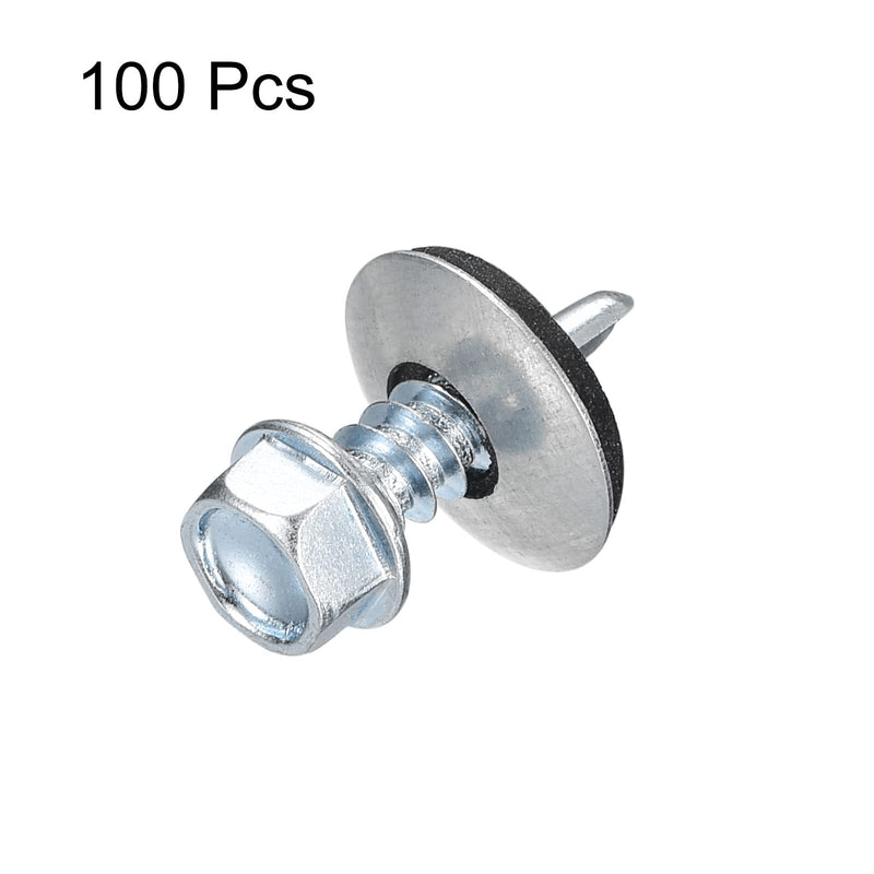 [Australia - AusPower] - uxcell #12 x 3/4" Self Drilling Screws with Rubber Washer, 100pcs Zinc Plated Steel Roofing Screws Hex Head Self Tapping Screws with EPDM Washer for Metal to Metal #12 x 3/4" 100 