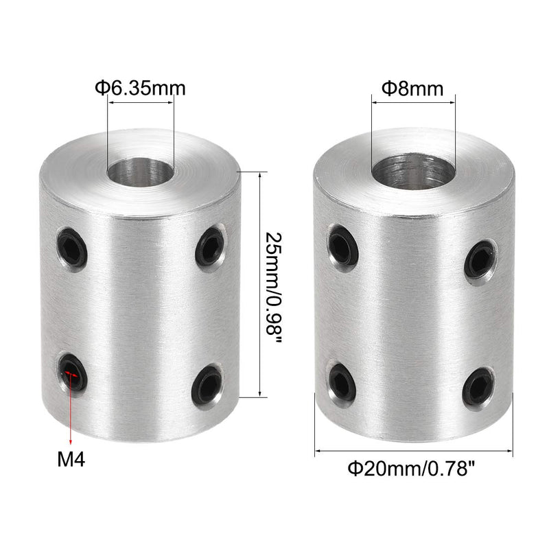 [Australia - AusPower] - uxcell 1/4 Inch to 8mm Bore Rigid Coupling Set Screw L25XD20 Aluminum Alloy,Shaft Coupler Connector for 3D Printers, Motor Accessories,4pcs 