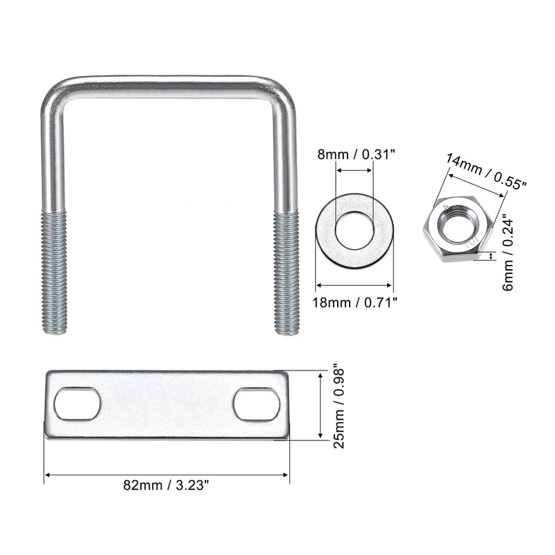 [Australia - AusPower] - uxcell Square U-Bolts 2"(50mm) Inner Width 100mm Length Carbon Steel M8 with Nuts, Frame Plate, Round Washers 2 Set 50x100mm(W*L) 