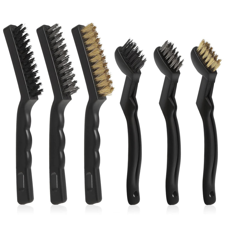 [Australia - AusPower] - VASTOOLS Hand Wire Brush Set, 6 Pieces, 2 x Brass Wire Brush (Grill Brush), 2 x Stainless Steel Brushes, 2 x Nylon Brushes, for Removing Stubborn Residues and Rust Pack of 6 