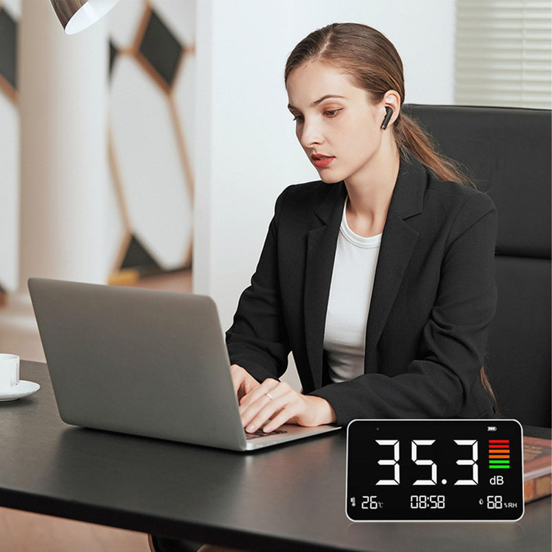 [Australia - AusPower] - Decibel Meter & Sound Level Meter w Humidity & Temp, 3 in 1 DB Meter, Decibel LCD Reader, Noise Decibel Meter, Rechargeable Battery Powered, for Classroom, Office 