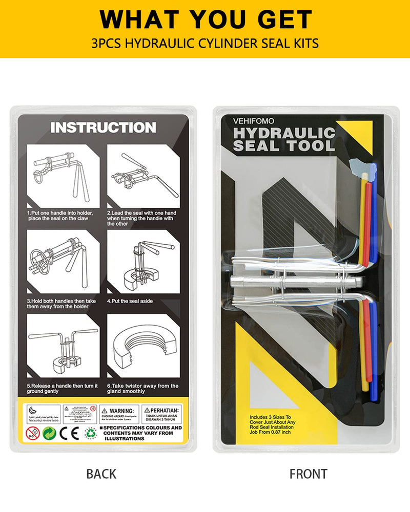 [Australia - AusPower] - Hydraulic Seal Installation Tools, Hydraulic Cylinder Piston Repair Seal Kit, U-Cup Rod Seal Installation Tool Kits Upgraded Seal Twistor Install Tool Set (3 PCS) 3 PCS 