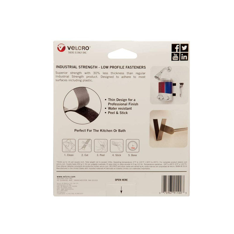[Australia - AusPower] - VELCRO Brand - 91100 Industrial Strength Low Profile Fasteners – Heavy Duty Professional Hold with a Flush Surface to Surface Mount - Holds up to 10 lbs. - 10ft x 1in Roll Tape, Black 