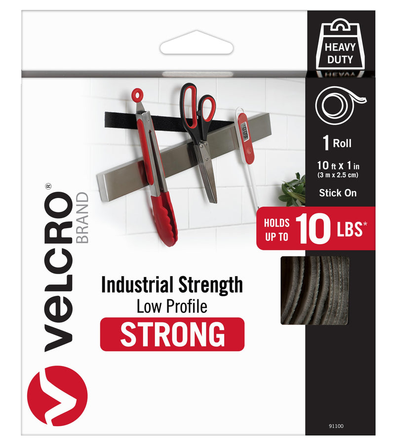 [Australia - AusPower] - VELCRO Brand - 91100 Industrial Strength Low Profile Fasteners – Heavy Duty Professional Hold with a Flush Surface to Surface Mount - Holds up to 10 lbs. - 10ft x 1in Roll Tape, Black 