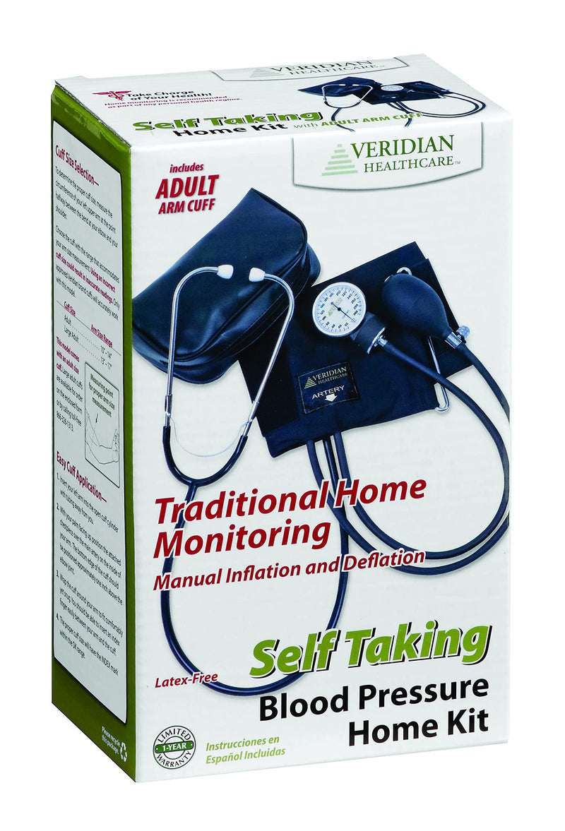 [Australia - AusPower] - Veridian Healthcare Veridian Self-Taking Home Blood Pressure Kit with Attached Stethoscope, Latex Free, Adult, 1 Pound, 1 Count 