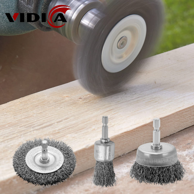 [Australia - AusPower] - Wire Brush for Drill Set 9Pcs,Abrasive Wire Wheel for 1/4 Inch Hex Shank, Wire Cup Brush for Drill, Coarse Crimped Carbon Steel Wire Brush Set for Removing Paint and Rust 9 PCS 