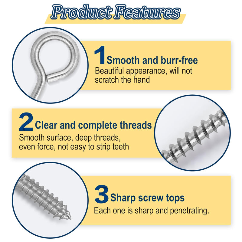 [Australia - AusPower] - Screw Eyes Assortment Kit(195Pcs),0.75" 0.78" 0.90" 1" 1.1" 1.18" 1.39" 1.57" 1.75" Zinc Plated Eyelet Screws,Metal Small Tapping Screw Hooks Ring,Silver Silver 