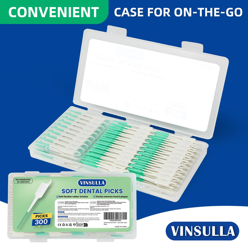 [Australia - AusPower] - Dental Picks Soft Tooth Picks for Teeth Cleaning, Easy to Use Disposable Interdental Brushes with Convenient Carry Case (Green, 300 Count) Green 1 Count (Pack of 300) 