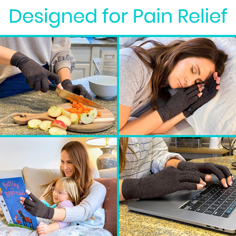 [Australia - AusPower] - Vive Rheumatoid Arthritis Gloves - Men and Women Fingerless Compression Wrap for Hand Pain and Osteoarthritis - Black Hand Wrap for Arthritic Joint Symptom Relief - Open Finger Fit Medium 