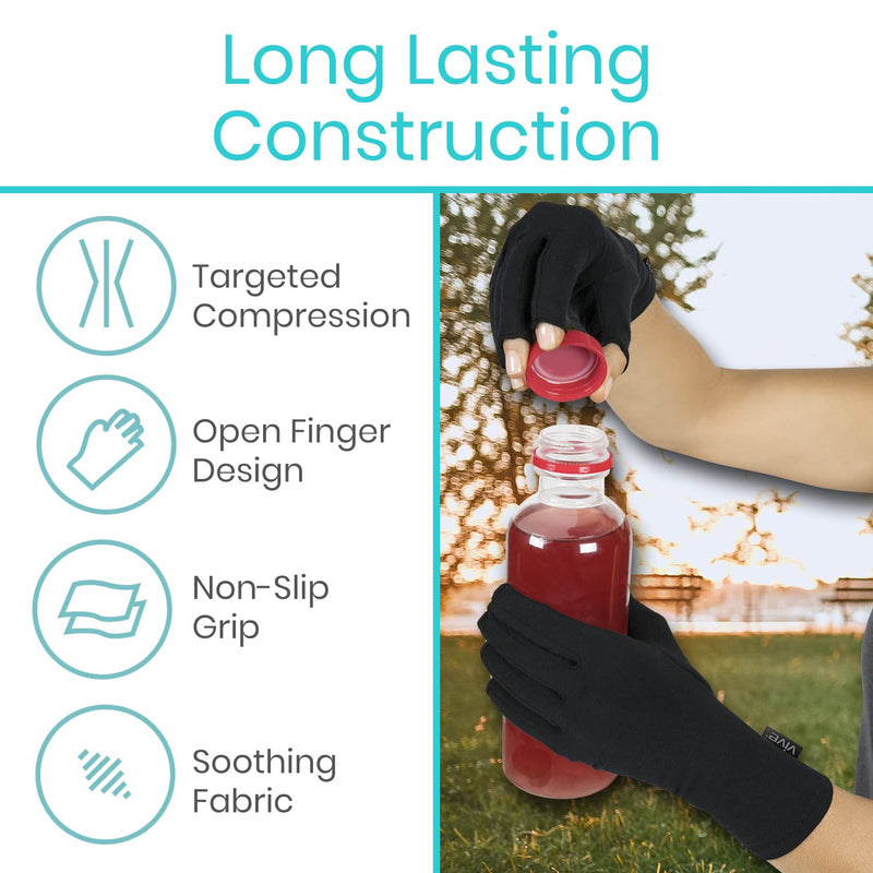 [Australia - AusPower] - Vive Rheumatoid Arthritis Gloves - Men and Women Fingerless Compression Wrap for Hand Pain and Osteoarthritis - Black Hand Wrap for Arthritic Joint Symptom Relief - Open Finger Fit Medium 