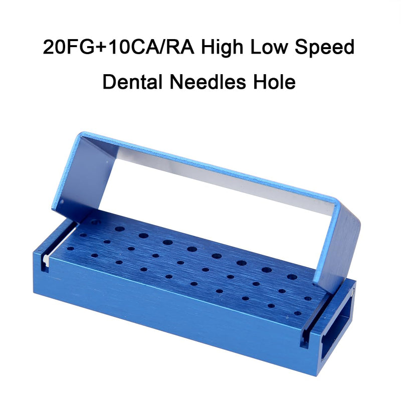 [Australia - AusPower] - Dental Burs Holder Block Case 30 Holes 2Pcs Disinfection Diamond Burs Aluminium Autoclavable Opening Box for Laboratory Clinics（Sliver and Blue） 