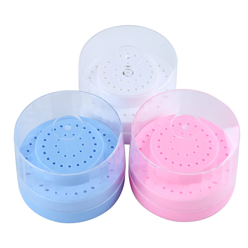 [Australia - AusPower] - Dental Multi-Use Burs Holder 60 Holes Round with Transparent Cover Autoclave Sterilizer Burs Block for Dental Lab Dentist Tool Plastic Case 1 Pcs Two Size Aperture Color Random 
