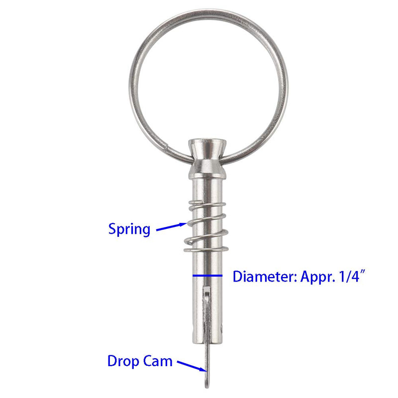 [Australia - AusPower] - 2 Pack Quick Release Pin 1/4" diameter w/ Drop Cam & Spring, Overall Length 1.5", Usable Length 1",Full 316 Stainless Steel, Bimini Top Pin, Marine Hardware, All Parts are Made of 316 Stainless Steel 